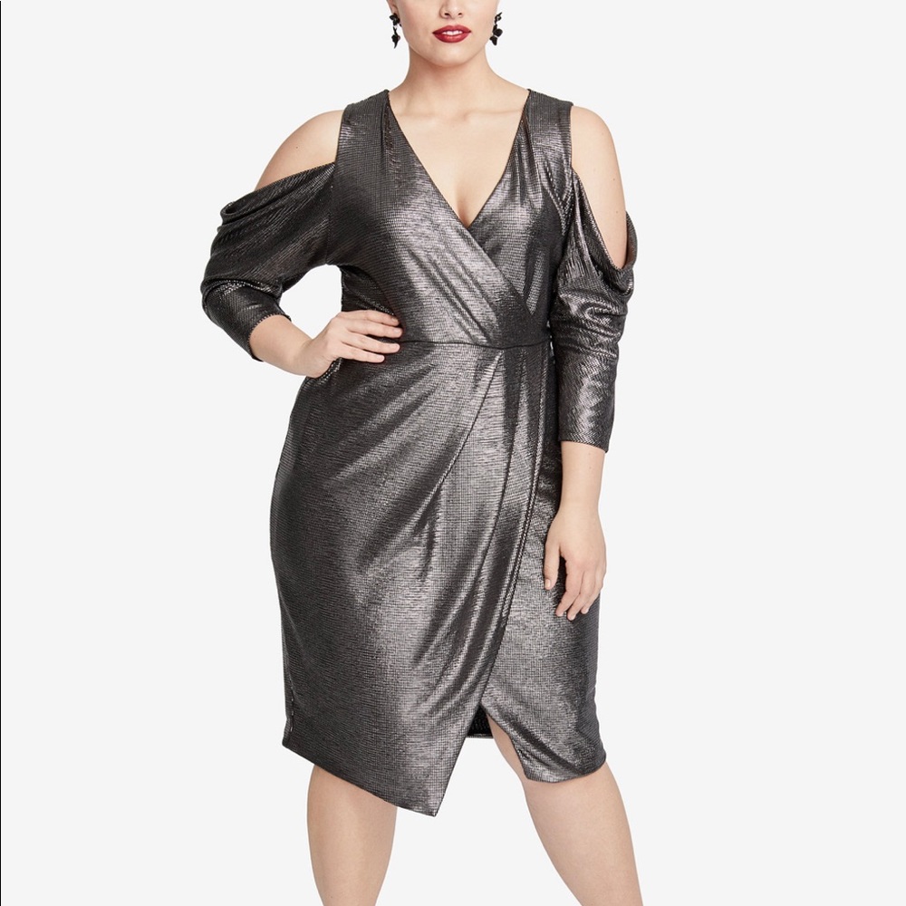 Cold shoulder metallic dress